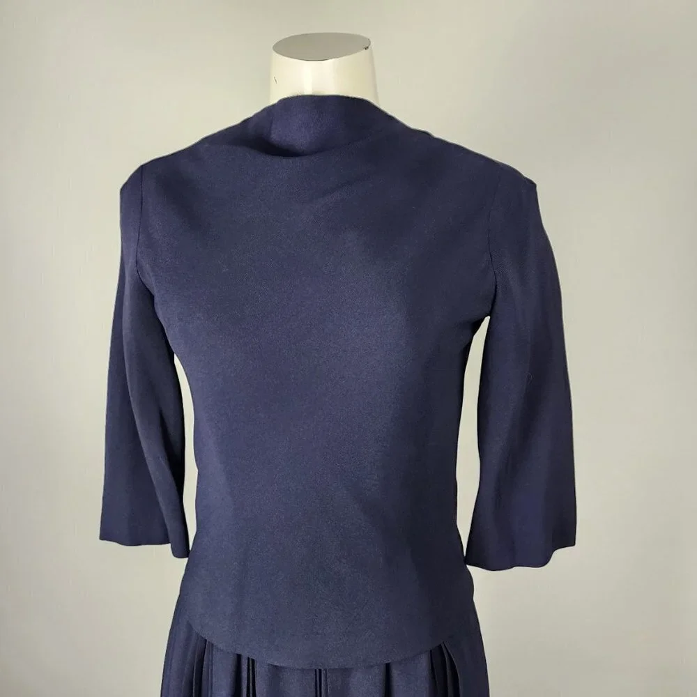 Teal Traina New York 1960s Navy Blue Top & Dress Set Size XS - Picture 3 of 15